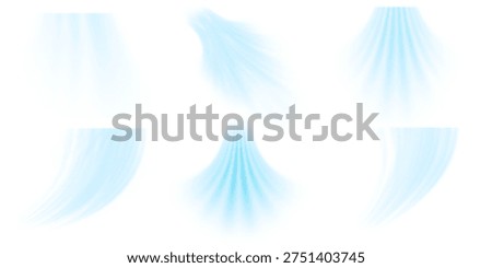 Air flow set of vector elements on a white background. Abstract light effect blowing from an air conditioner, purifier or humidifier. Dynamic blurred flow motion