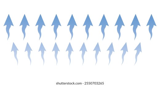 Flujo de aire que muestra el movimiento del aire de las flechas. Ventilación en casa fresca, caliente o fría de la dirección del viento del ventilador o del aire acondicionado.