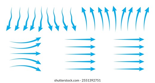 Air flow showing air movement of arrows. Ventilation home fresh, hot or cold from fan or air conditioner wind direction.