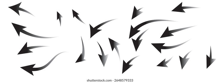 Air flow showing air movement of arrows. Ventilation home fresh, hot or cold from fan or air conditioner wind direction. Set of blue arrow showing wind air flow icon isolated on white background.