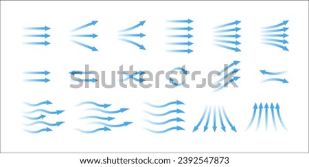 Air flow showing air movement of arrows. Ventilation home fresh, hot or cold from fan or air conditioner wind direction.