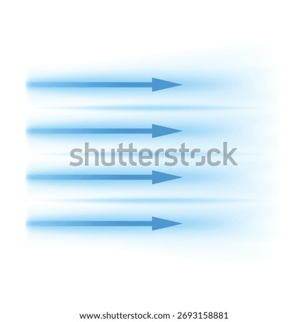 Air flow. Straight blue arrows showing wind direction of air movement. Cold fresh stream from an air conditioner. Dynamic blur current movement. Vector illustration isolated on white background