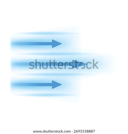 Air flow. Straight blue arrows showing wind direction of air movement. Cold fresh stream from an air conditioner. Dynamic blur current motion. Vector illustration isolated on white background