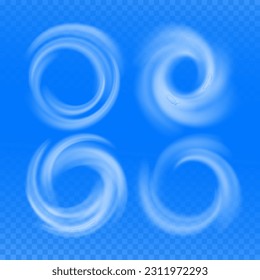 Air Flow Swirl Light Effect Set. Vector Spiral Wind Circle Stream Illustration. Circular Air Vortex Waves From Conditioner