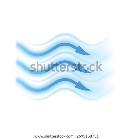 Air flow. Wavy blue arrows showing wind direction of air movement. Cold fresh stream from an air conditioner. Dynamic blurred current movement. Vector illustration isolated on white background