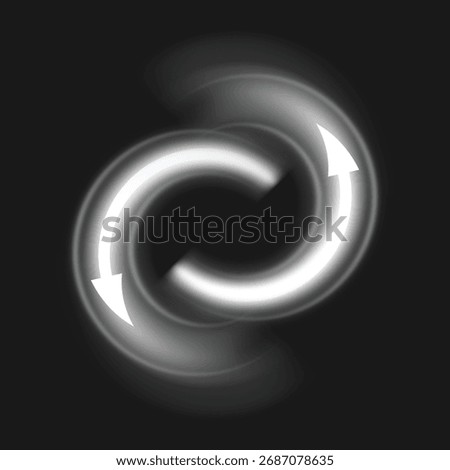 Air flow. White arrows showing wind direction of swirl air movement. Normal stream round circulation arrows in motion. Dynamic blurred flow route. Current cooling vector illustration isolated