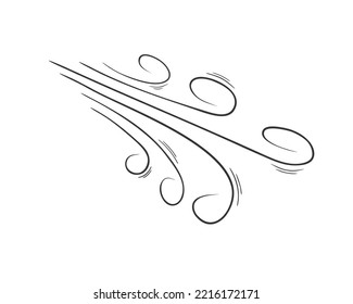 Air flow or wind blow doodle swirls. Gust, smoke, dust hand drawn effect isolated on white background. Vector outline illustration.