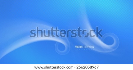 Air flow winding on a blue background. Element of freshness and purity and the effect of soaking and flow of liquid for designs. Vector illustration