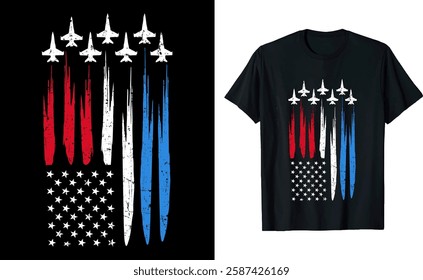 Air Force American Flag Patriotic Fighter Jets T-Shirt Design