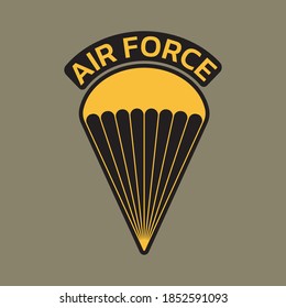 Air force badge or emblem with parachute. Military and army patch. Vector illustration.