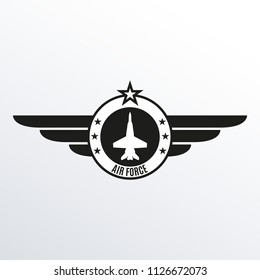 Air Force Badge With Wings And Star. Army And Military Emblem. Airforce Logo. Vector Illustration.