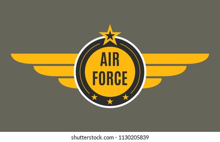 Air force badge with wings and star. Army and military emblem. Airforce logo. Vector illustration.