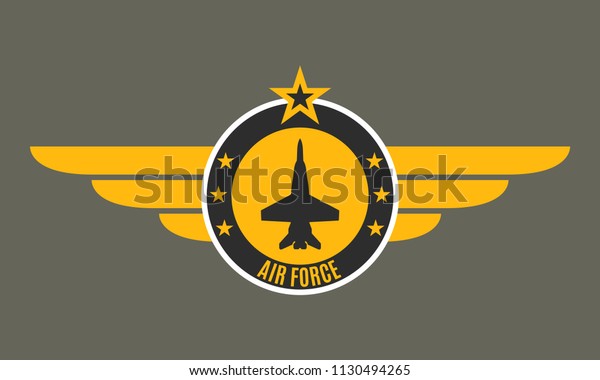 Air force badge with wings and\
star. Army and military emblem. Airforce logo. Vector\
illustration.