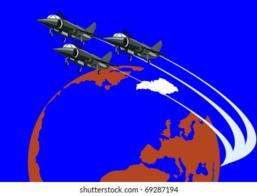 Fuerza aérea. Vuelo de combate contra el telón de fondo de la Tierra.