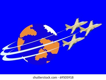 Air force. Combat fighter flight against the backdrop of the Earth.