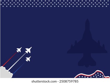 Air Force Day Background with copy space area, Illustration of united state flag and silhouette of jet plane. suitable for Patriot Day background