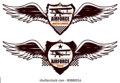 air force grunge shield with wings and plane