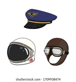 Sombrero de la fuerza aérea. Tapa piloto y sombrero vintage, casco de traje espacial astronauta. Ilustración gráfica vectorial.