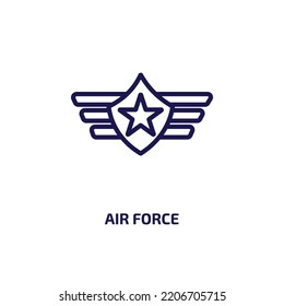 Air Force Icon From Army And War Collection. Thin Linear Air Force, Military, Airplane Outline Icon Isolated On White Background. Line Vector Air Force Sign, Symbol For Web And Mobile