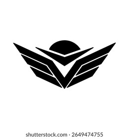 The air force icon is shaped like wings and a rising sun. Military air force wing emblem design