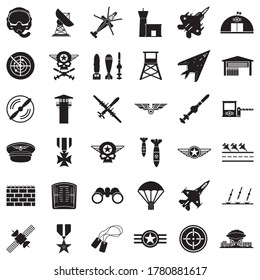 Iconos de la Fuerza Aérea. Diseño plano negro. Ilustración vectorial.