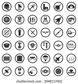 Air Force Icons. Black Flat Design In Circle. Vector Illustration.