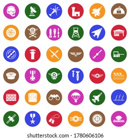 Air Force Icons. White Flat Design In Circle. Vector Illustration.