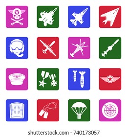 Air Force Icons. White Flat Design In Square. Vector Illustration. 