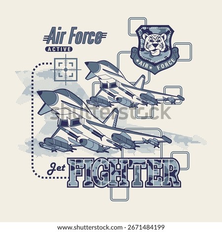 Air Force Jet Fighter Vector Illustration with Tiger Emblem