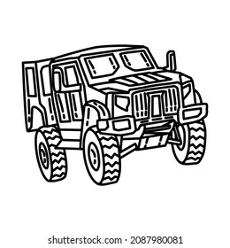 Air Force Joint Light Tactical Vehicle Part of Military and Air Force Equipments Hand Drawn Icon Set Vector.