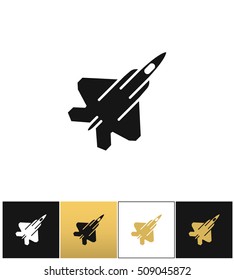 Air Force Navy Icon Airforce Vector Military Plane Or Fighter Jet Vector Icon. Air Force Navy Icon Airforce Vector Military Plane Or Fighter Jet Pictograph On Black, White And Gold Background