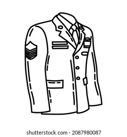Air Force Officer Uniform Part of Military and Air Force Equipments Hand Drawn Icon Set Vector.