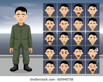 Air Force Pilot Cartoon Emotion faces Vector Illustration