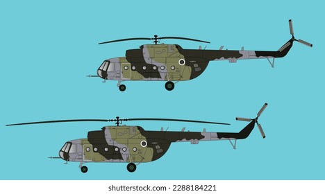 Air force two helicopters flying with each other with chassis in the air
