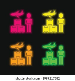 Air Freight Four Color Glowing Neon Vector Icon