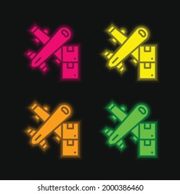 Air Freight Four Color Glowing Neon Vector Icon