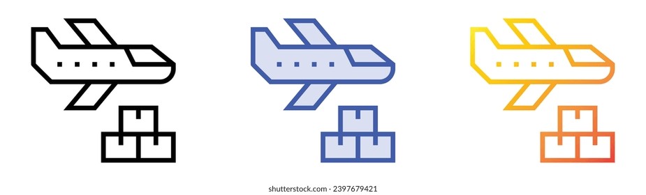 Icono de transporte aéreo. Diseño lineal, azul de relleno y degradado de estilo aislado en fondo blanco