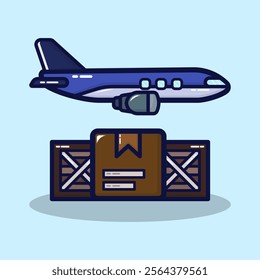 Air freight icon. Logistic and delivery services concept on lineal color style. Air cargo, Supply boxes isolated on premium design. Flat cartoon vector illustration. 