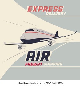 Air freight international shipping. Flying airplane vintage illustration