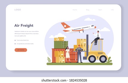 Air freight and logistic industry web banner or landing page. Cargo transportation service. Idea of shipment and distribution.. Isolated flat illustration