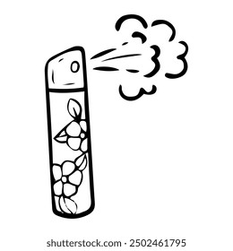 Air freshener hand drawn doodle. Aromatic spray for the home with a floral scent. Interior Design. Vector outline line art illustration.