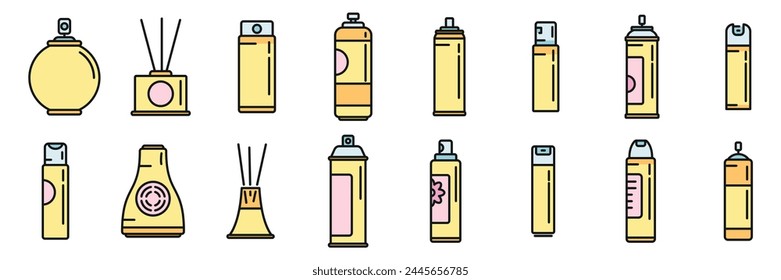 Air freshener icons set flat vector. Auto breathe. Air freshener thin line color flat on white