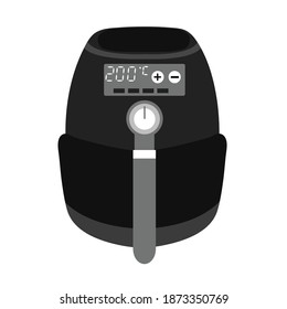 Air fryer black realistic kitchen tool. Flat vector illustration on white background