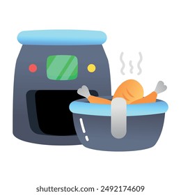 An air fryer with a bowl of food, flat icon 