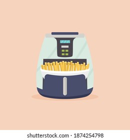 Air fryer with French fries. Home appliances for making fast food. Cooking French fries without oil. Modern vector flat isolated illustration