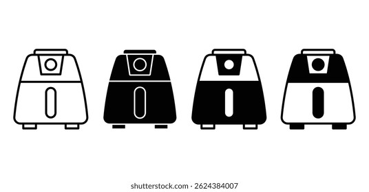 Air Fryer Icon Set Black and White Silhouettes of a Modern Kitchen Appliance Vector Design