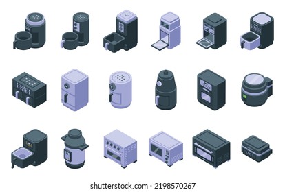 Air fryer icons set isometric vector. Fry bakery. Cook appliance