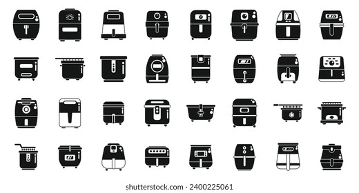 Iconos del filtro de aire establecen un vector simple. Cocina de panadería frita. Alimentos saludables a base de chips