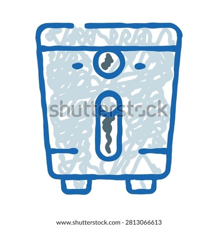Air fryer kitchen appliance using hot air to cook food healthily, featuring a hand drawn doodle icon illustrating modern electronic cooking apparatus for domestic use