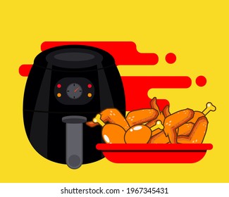 Air fryer kitchen tool. Fried Chicken.  Cartoon vector style for your design.